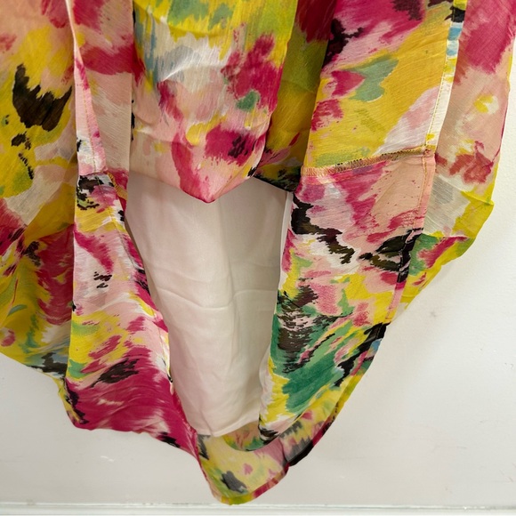 Chaudry Dress Womens Small V Neck Sleeveless Yellow Abstract Midi New - Picture 6 of 10